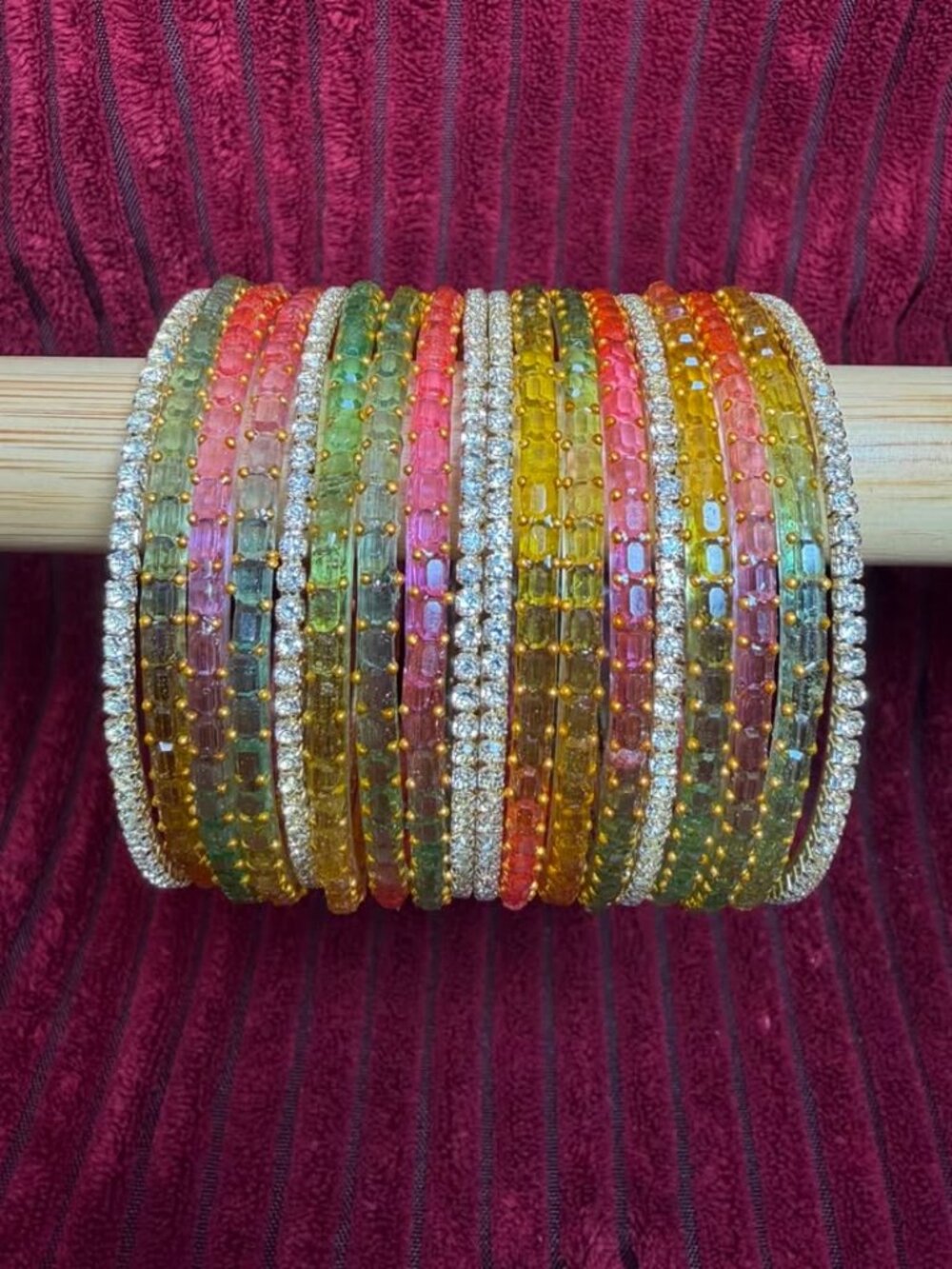 Colorful Faceted Crystal Rhinestone Bangle Set, Stackable Gemstone Bracelet Coll